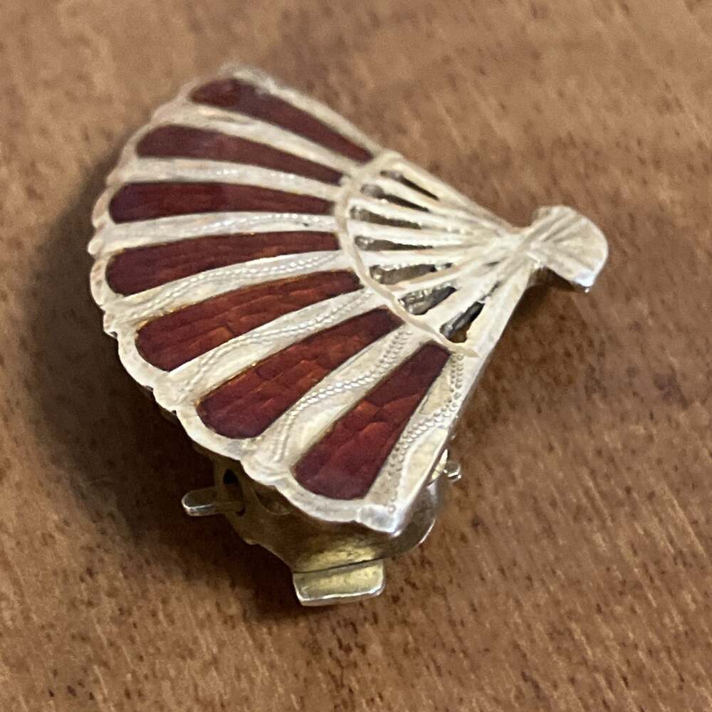 Vtg Siam Sterling Silver Red Enamel Panels Fan Clip On Earrings Exotic Orient - Picture 6 of 15
